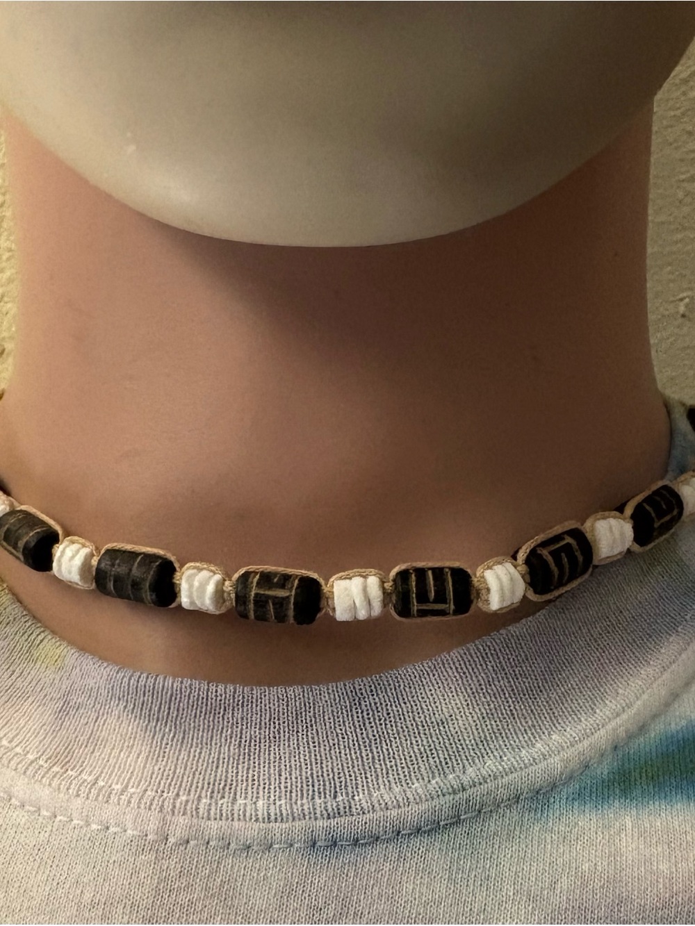 Handmade Black and White Beaded Choker Necklace - Unbranded.. hemp summer.